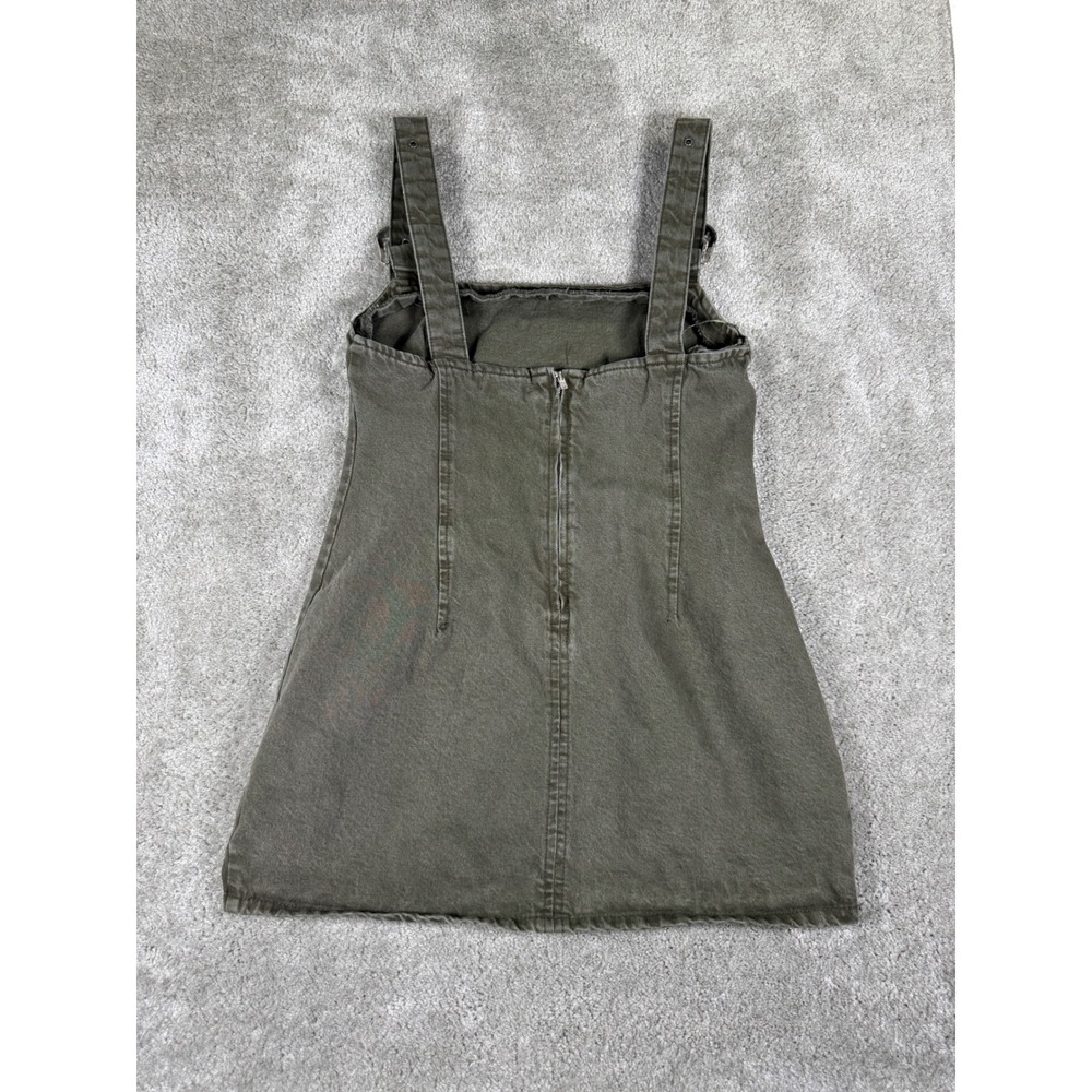 Zara Denim Mini Pinafore Dress Olive Green Western Buckle Straps Large - Picture 3 of 6
